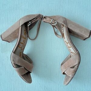 Sam Edelman Tan Suede Block Heel Sandals Size 8 Neutral Minimal Heels